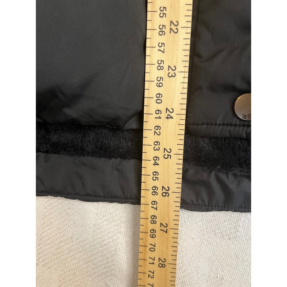 Black Hooded Puffer Jacket Faux Fur Lined Quilted Winter Coat Zip Snap Front - Picture 5 of 8